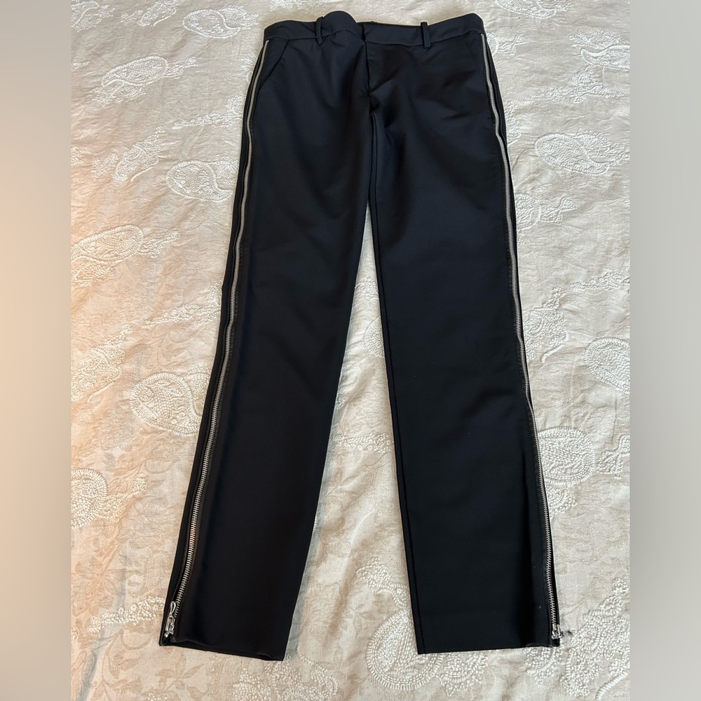 Zara Black dress pants with silver zippers on outside of each leg